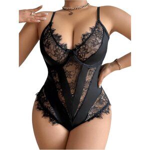 Alluring Black Plus Size Lace Sheer Teddy Bodysuit - 4X-Large Chic Nightwear